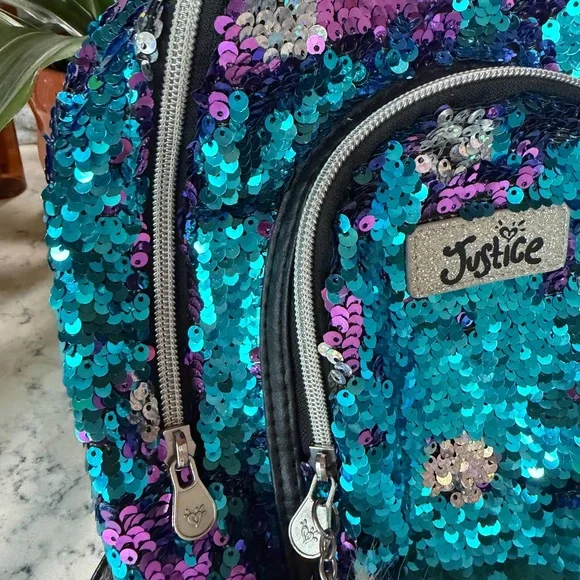 Justice Sequin Mini Backpack - Blue and Silver - Picture 3 of 10